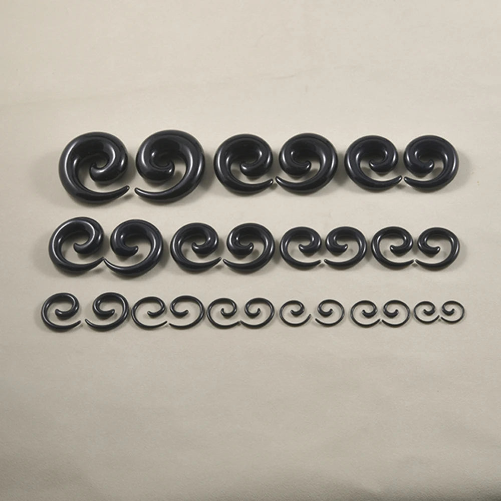1Pair Acrylic Black Ear Spiral Expander Ear Plugs Spiral Ear-Piercing Stretcher Body Jewelry 1.2mm-24mm Piercing Jewelry Ear Piercings Lunarity Garage   
