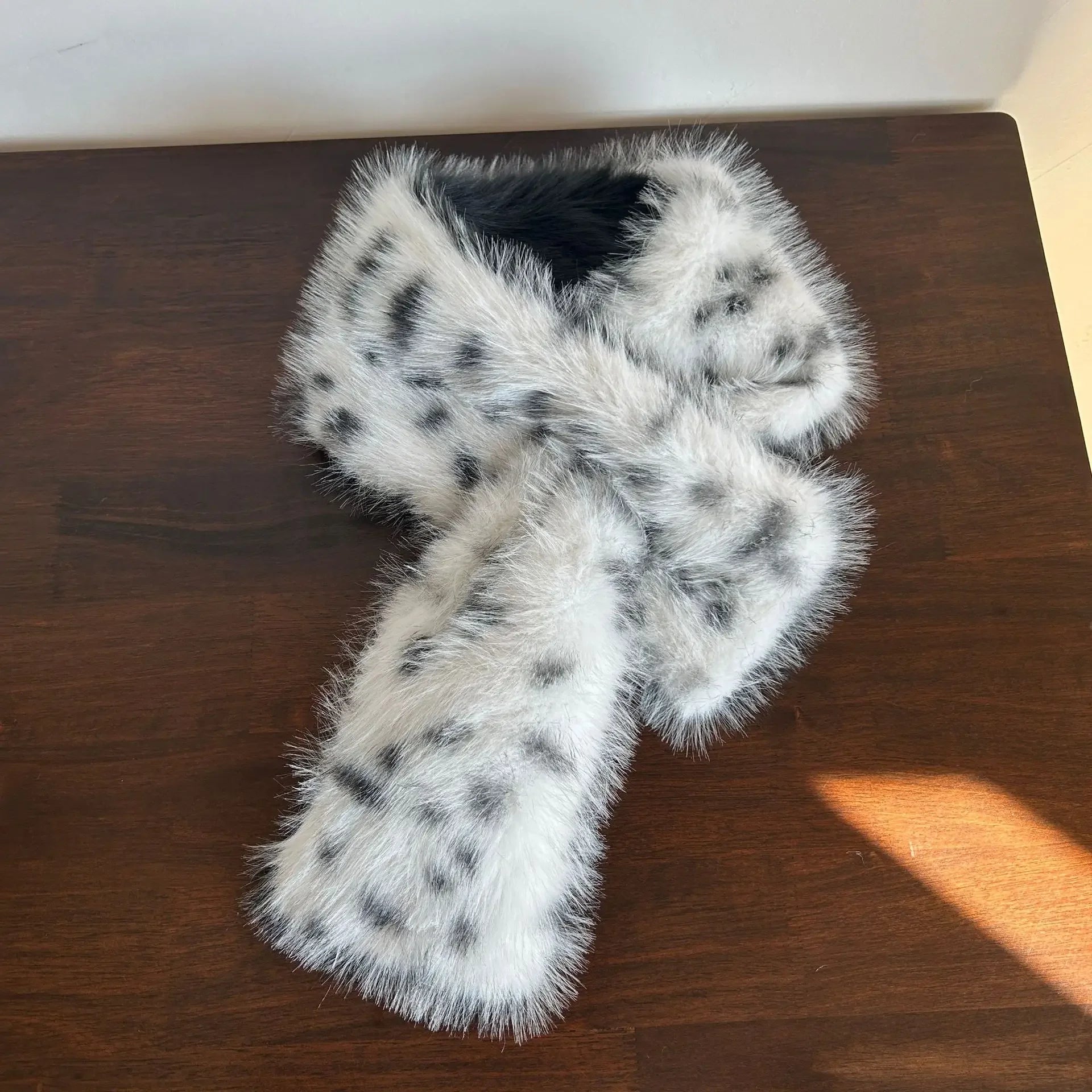 Winter Leopard Print Faux Fur Leg Warmers – Y2K Plush Punk Chain PU Belt, Harajuku Thickened Boots Cover, Fluffy Socks Leg warmer LUNARITY GARAGE Style 1 40cm