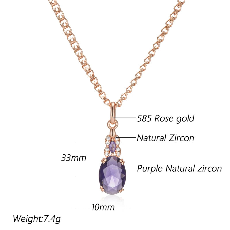 Sparkling Purple Oval Zircon Pendant Necklace – Rose Gold Vintage Jewelry for Women Necklace LUNARITY GARAGE   