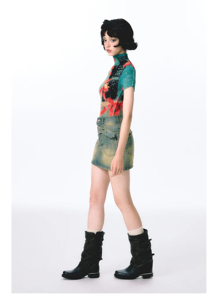 Women’s Tie-Dye Bodycon Crop Top – Short Sleeve Y2K Coquette Kawaii Aesthetic Tee Tshirt LUNARITY GARAGE