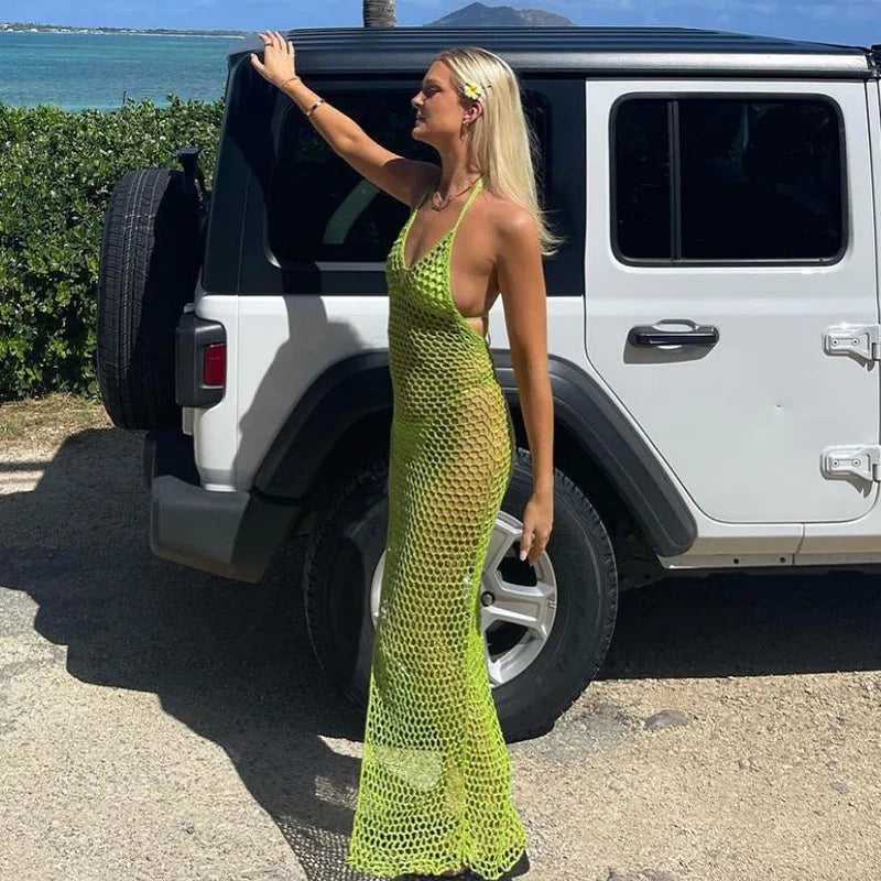 Mesmerizing Mesh: The Sexy Halter Neck Side Split Beach Dress cover up LUNARITY GARAGE