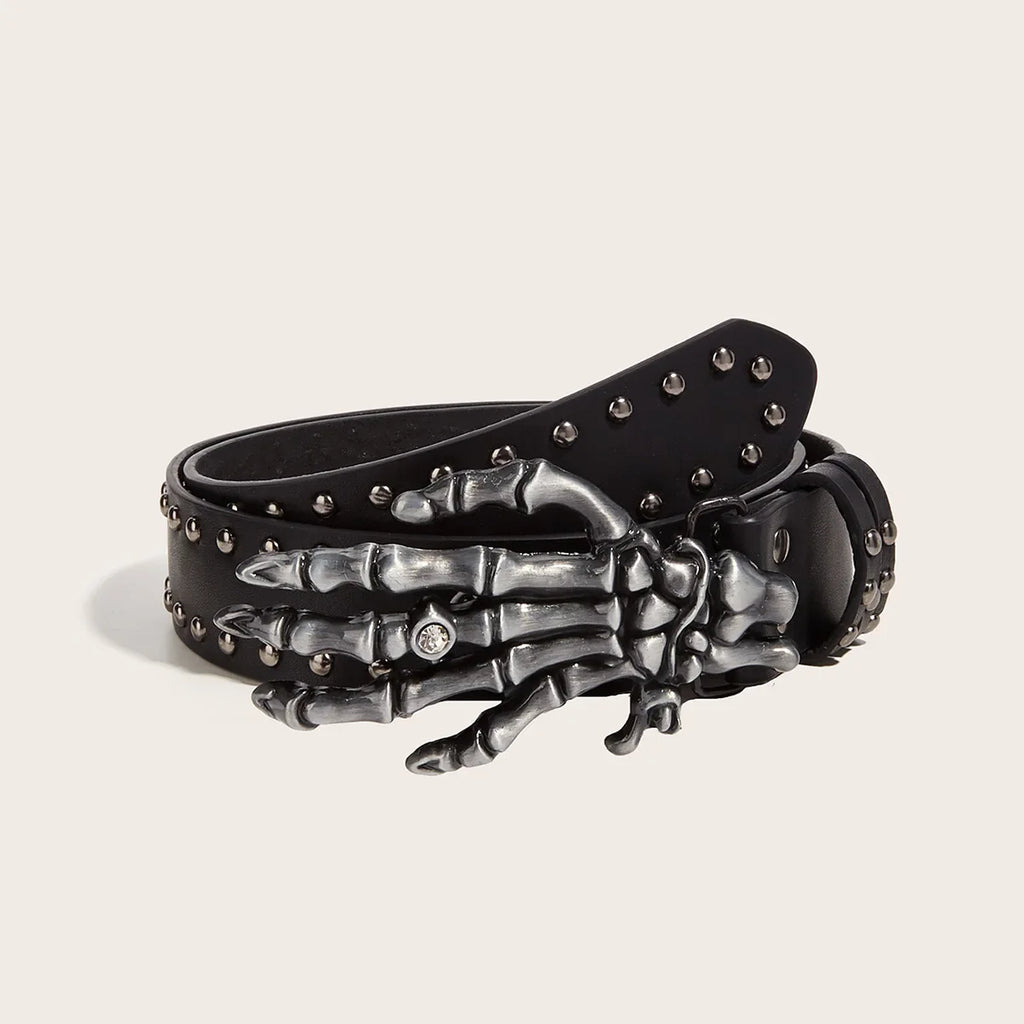 Punk Skull Hand Belt – Gothic Y2K Skeleton Hand Leather Belt with Rivets for Men and Women, Harajuku Halloween Accessories belt LUNARITY GARAGE hand 105cm 