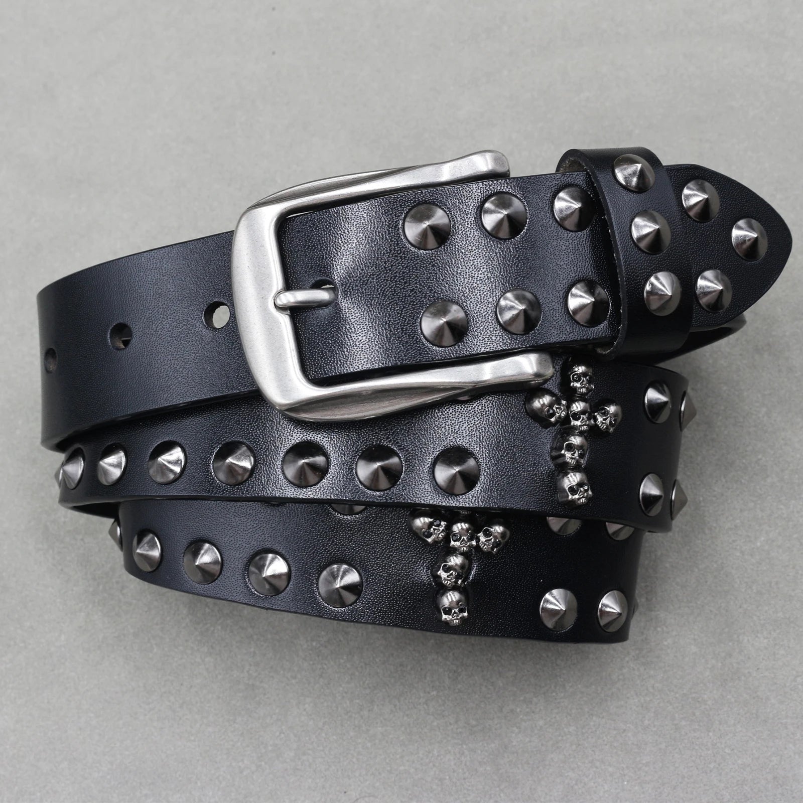 Metal Rivet Cowboy Belt – Genuine Cowskin Leather Punk Jeans Belt (Unisex) Belt Lunarity Garage 2 110cm