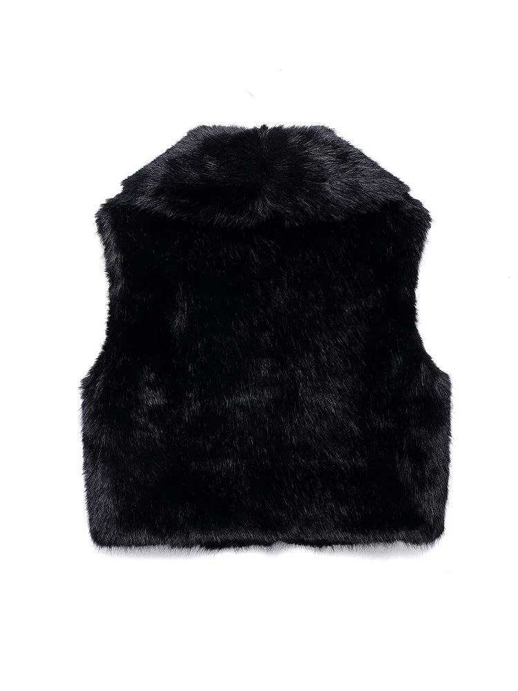 Faux Fur Sleeveless Vest – Black Cropped Winter Waistcoat for Women Coats LUNARITY GARAGE