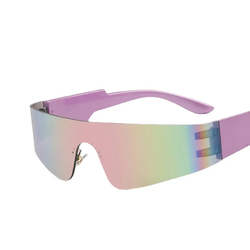 Rimless Oval Rave Sunglasses - Stylish Y2K Sport Eyewear Sunglasses Lunarity Garage Pink