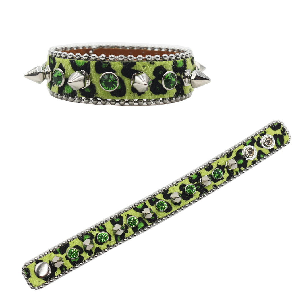 Superior Rhinestone Y2K Bracelet – Punk Style PU Leather Strap (Unisex) Bracelets LUNARITY GARAGE Green