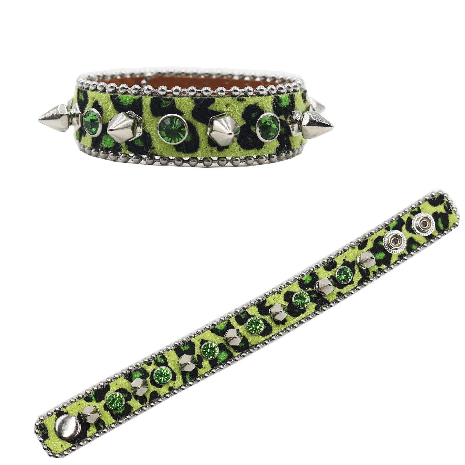 Superior Rhinestone Y2K Bracelet – Punk Style PU Leather Strap (Unisex) Bracelets LUNARITY GARAGE Green