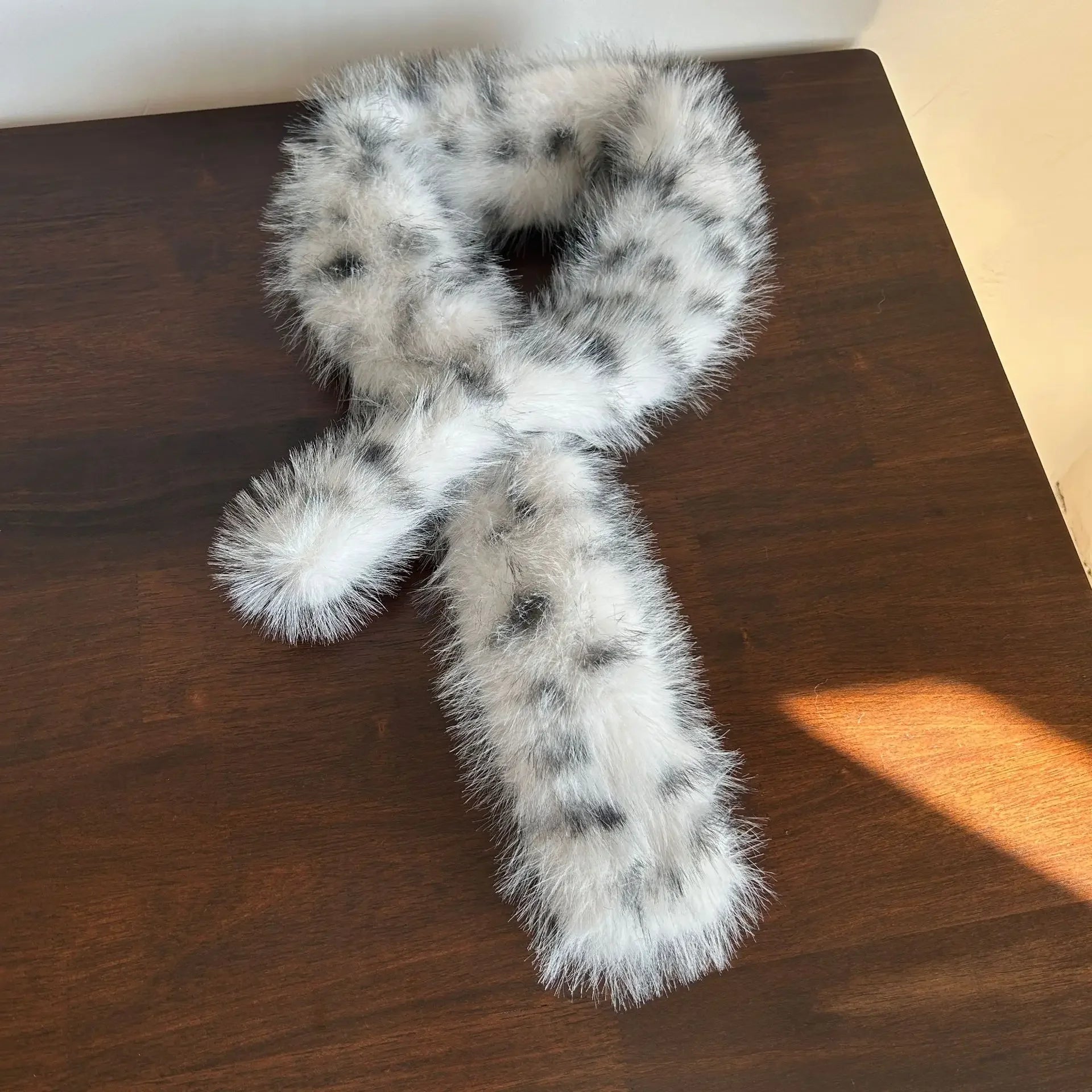 Winter Leopard Print Faux Fur Leg Warmers – Y2K Plush Punk Chain PU Belt, Harajuku Thickened Boots Cover, Fluffy Socks Leg warmer LUNARITY GARAGE Style 2 40cm