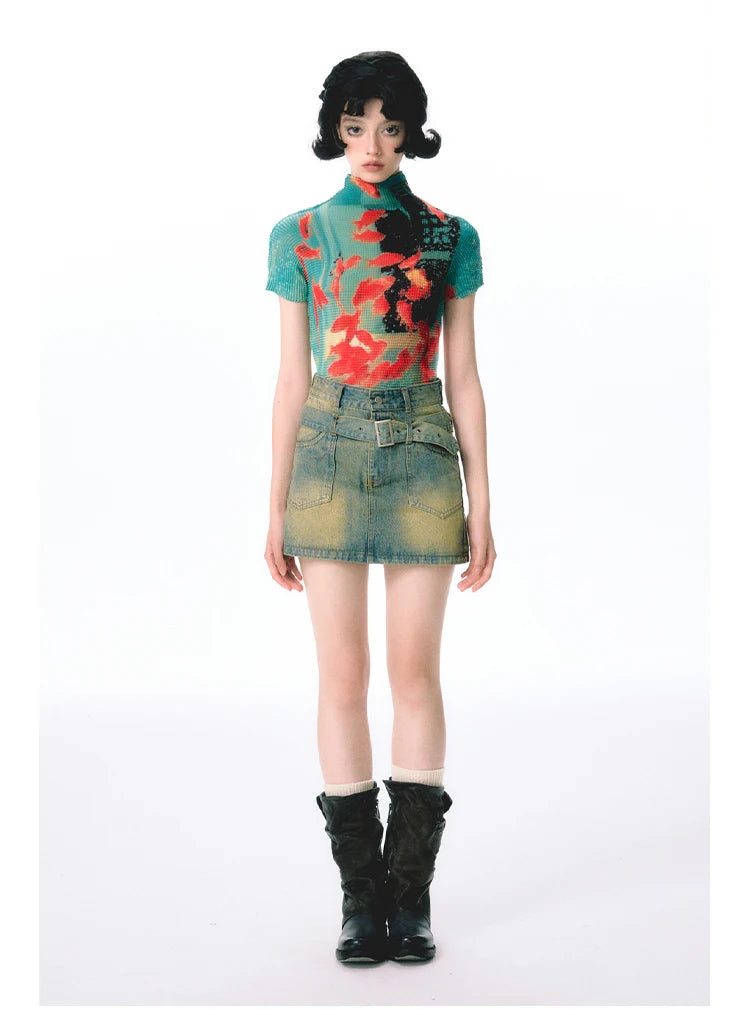 Women’s Tie-Dye Bodycon Crop Top – Short Sleeve Y2K Coquette Kawaii Aesthetic Tee Tshirt LUNARITY GARAGE