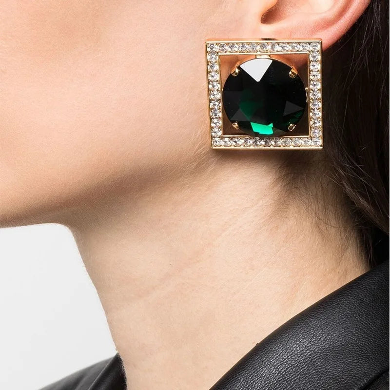 Rhinestone Big Round Stone Drop Earrings Earrings Lunarity Garage   