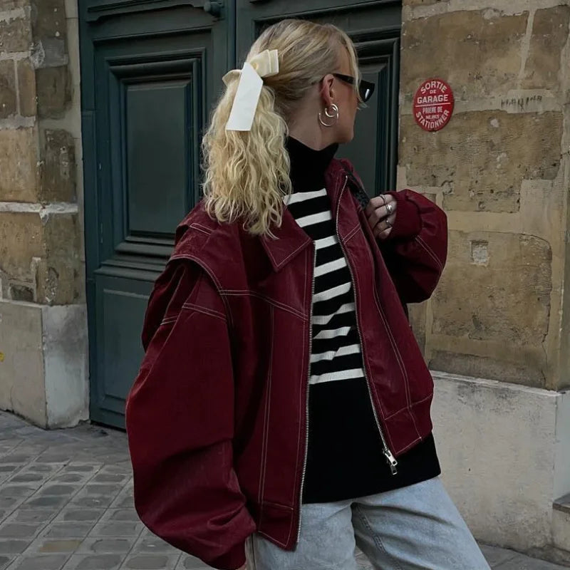 Vintage Contrast Stitch Lapel Long Sleeve Jacket Jackets LUNARITY GARAGE