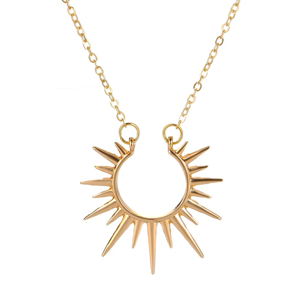 Gold Hollow Geometric Sun Pendant Necklace – Vintage Party Jewelry Gift for Women Necklace Lunarity Garage