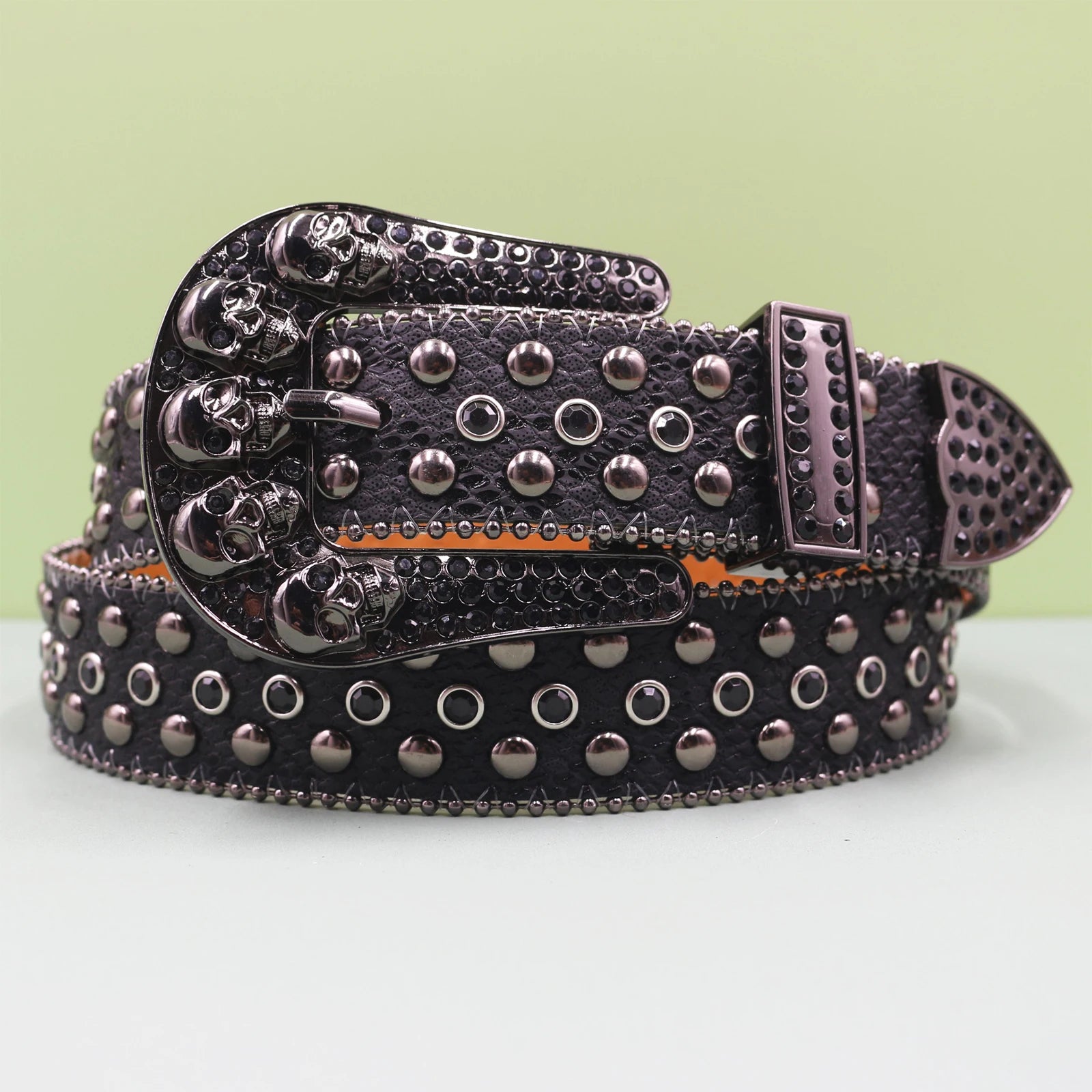 Women’s Punk Skull Pin Buckle Belt – Vintage Rivet Style belt LUNARITY GARAGE Black 105CM