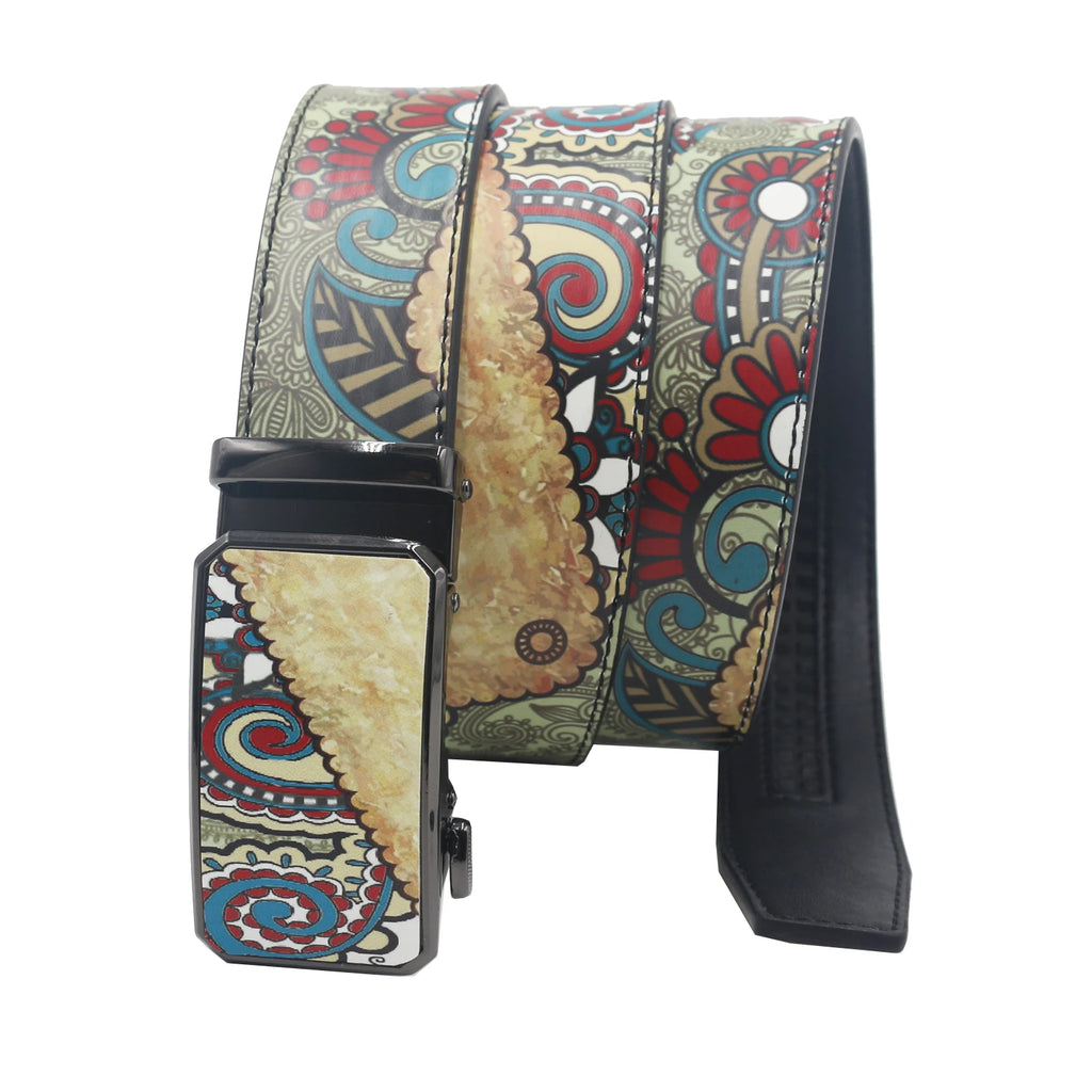 Elegant Hip Hop Automatic Buckle Belt – Luxury Vintage Print (3.5cm) belt LUNARITY GARAGE