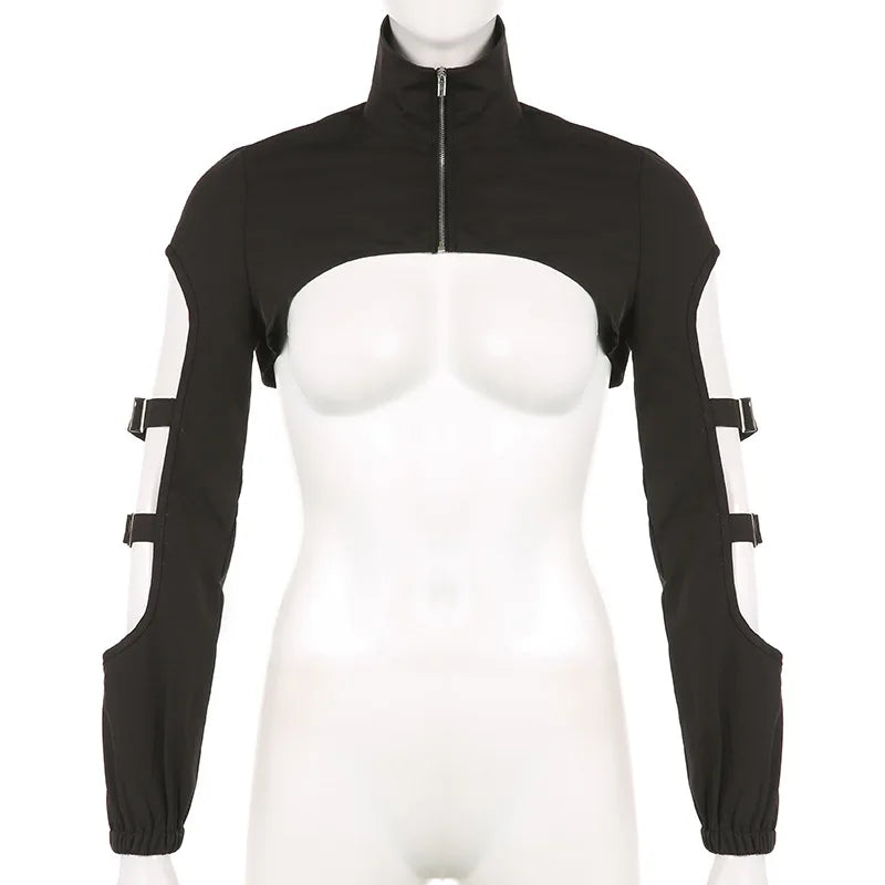 Cyber Techwear Zip-Up Turtleneck Hollow-Out Cargo Crop Jacket Jackets Lunarity Garage
