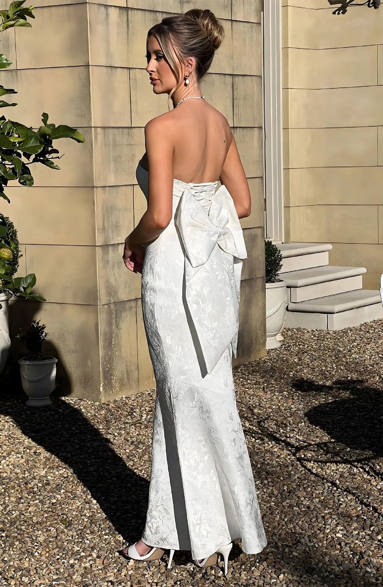 Elegant Floral Embroidery Strapless Bodycon Maxi Dress | Off-Shoulder Evening & Night Club Dress LUNARITY GARAGE