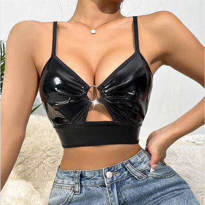 Women's PU Leather Strappy crop top LUNARITY GARAGE Black S