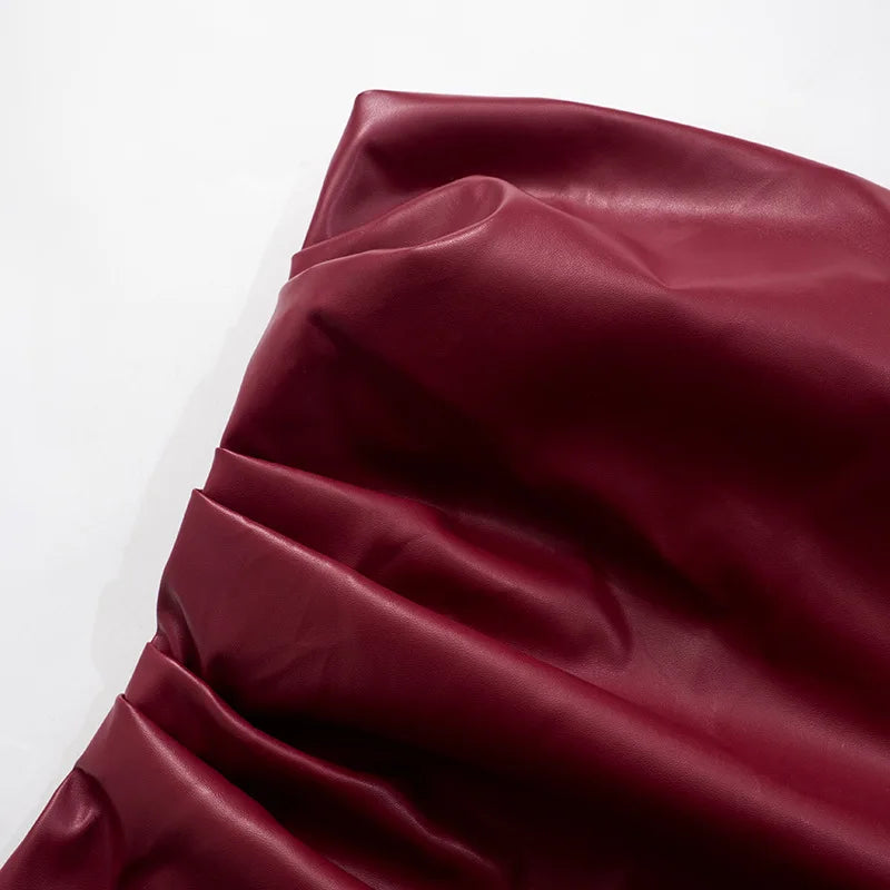 Wine Red Strapless Leather Top – Sexy Slim Fit Party Top Tops LUNARITY GARAGE