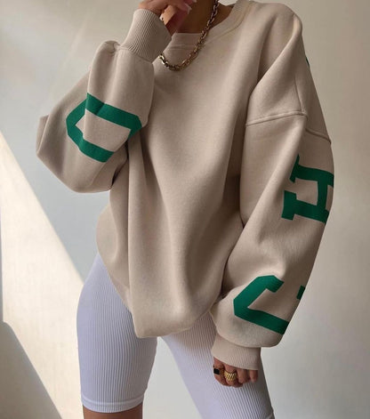 Back Letters Print Oversized Sweatshirt – Cozy Streetwear for Autumn & Winter Sweatshirts Lunarity Garage Khaki S