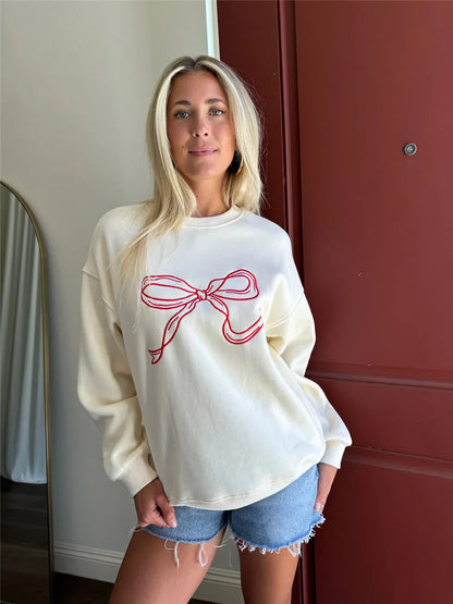 Cute Pink Bow Print Sweatshirt – Cozy & Stylish Casual Wear Sweatshirts Lunarity Garage