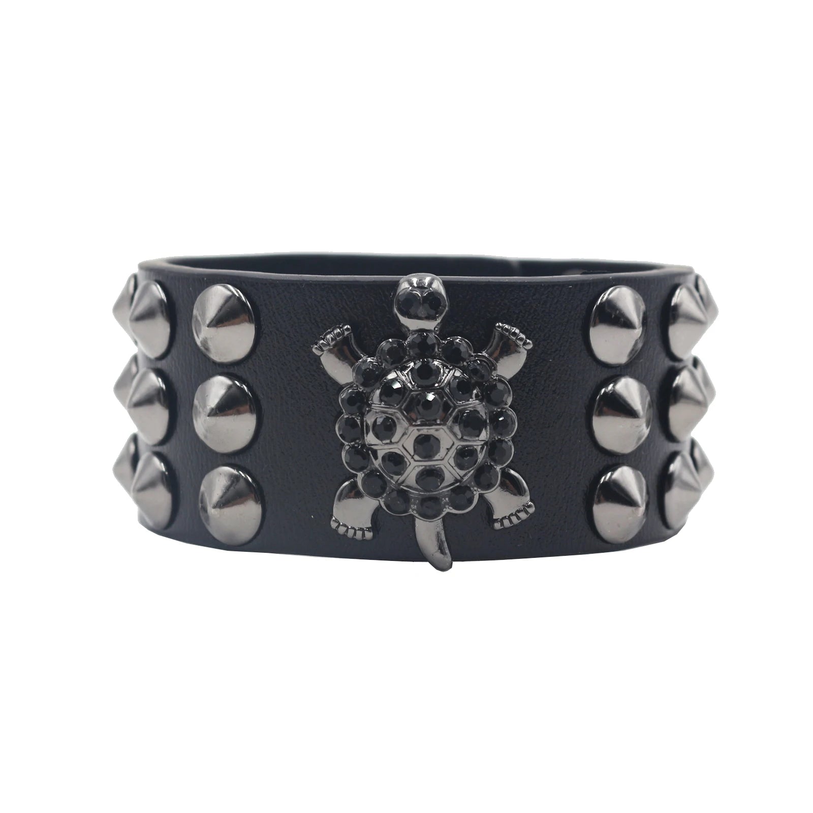 Skull Cross Rivet Wide Cuff Bracelet – Genuine Leather Punk Rock Bangle
