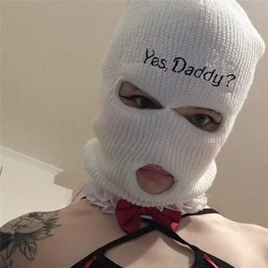"Yes Daddy" Embroidered Balaclava – Knit Full Face Mask for Winter & Outdoor Sports Balaclavas LUNARITY GARAGE White