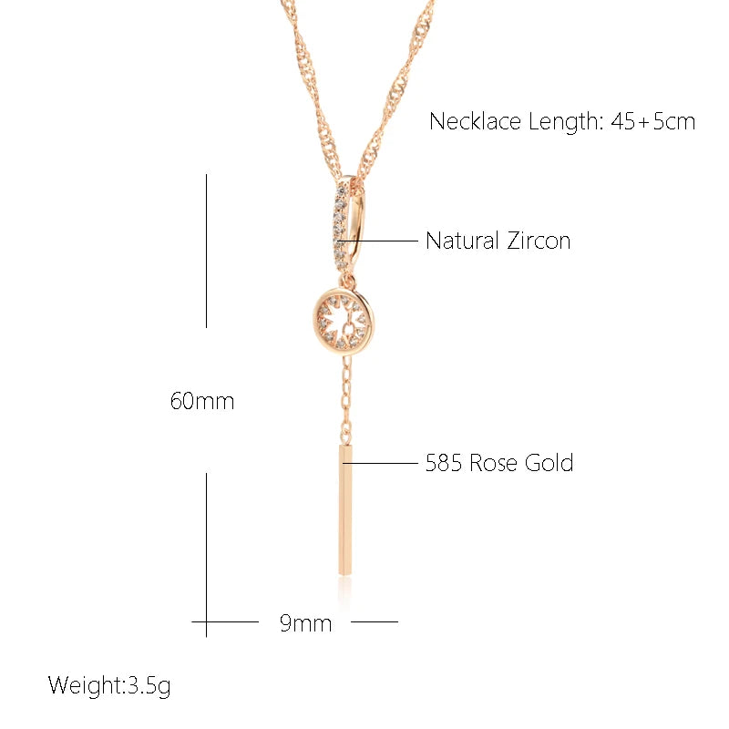 Golden Cascade Tassel Pendant Necklace with Natural Zircon – 585 Gold Color Water Wave Chain for Party & Daily Wear Necklace LUNARITY GARAGE   