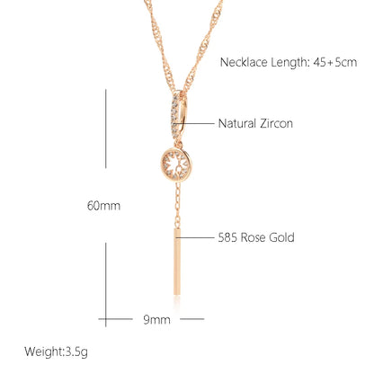 Golden Cascade Tassel Pendant Necklace with Natural Zircon – 585 Gold Color Water Wave Chain for Party & Daily Wear Necklace LUNARITY GARAGE   