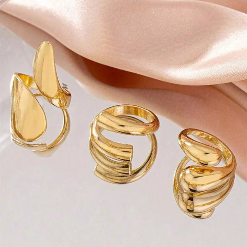 3Pcs/Set Vintage Gold Water Drop Rings | Adjustable Geometric Open Rings for Women ring LUNARITY GARAGE