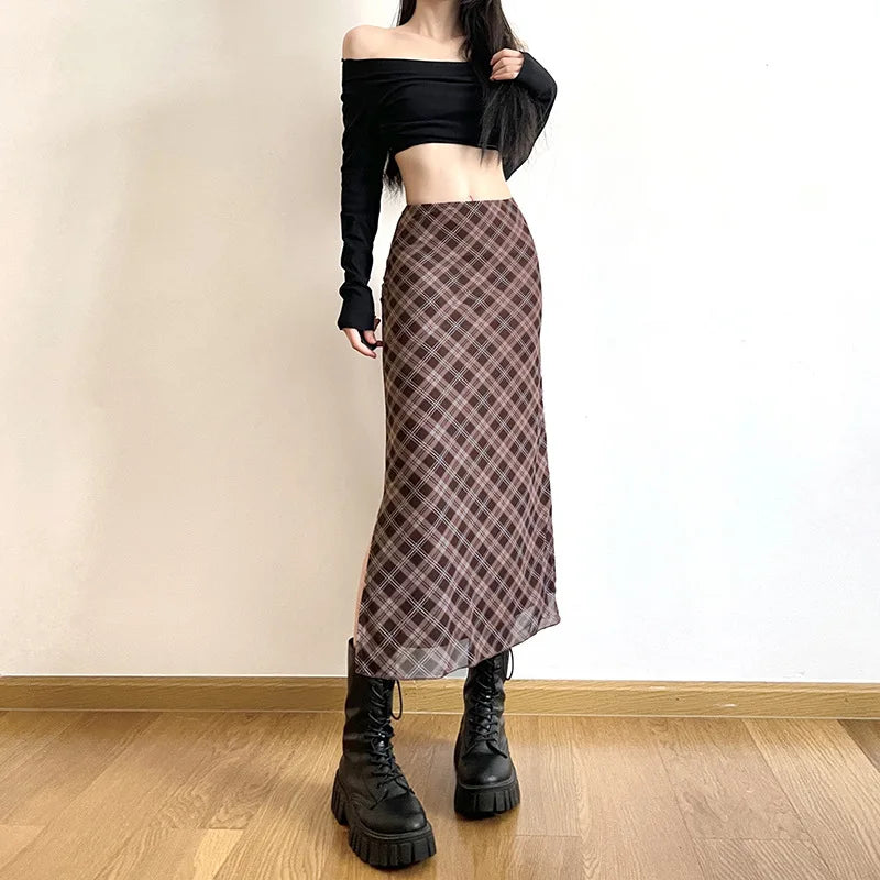 Plaid Print Wrap Pencil Skirt – Vintage Elegance with a Modern Twist Skirts LUNARITY GARAGE