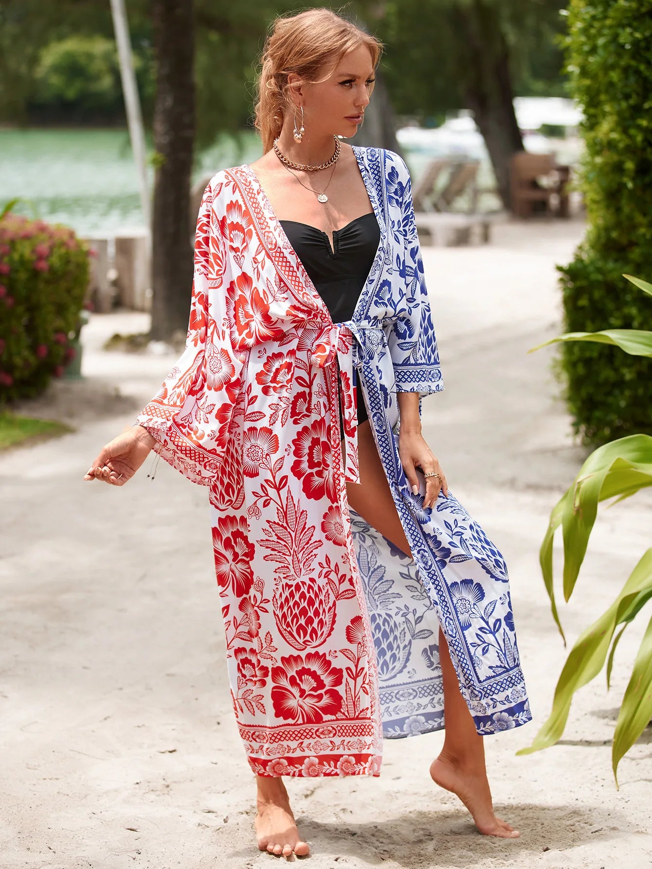 The Africa Printed Beach Kimono Cover-Up