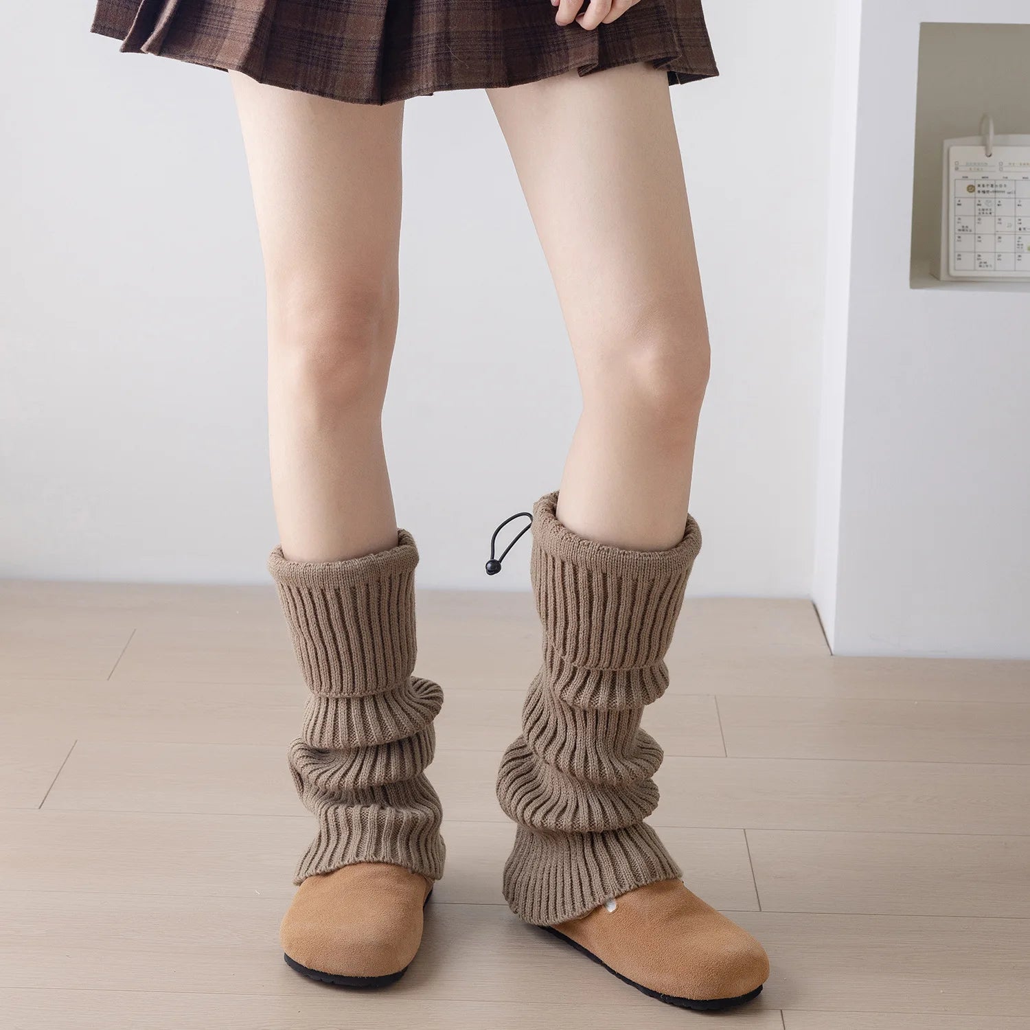 Elastic Drawstring Knitted Leg Warmers – Y2K Winter Calf Socks for Women, Korean JK Style Leggings Leg Warmers LUNARITY GARAGE Brown 43cm