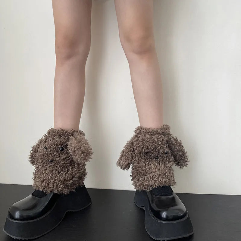 Funny Teddy Curly Leg Warmers – Cute Dog Animal Leg Warmers for Women, Winter JK Girl Cosplay, Y2K, Harajuku & Lolita Style Leg Warmers LUNARITY GARAGE