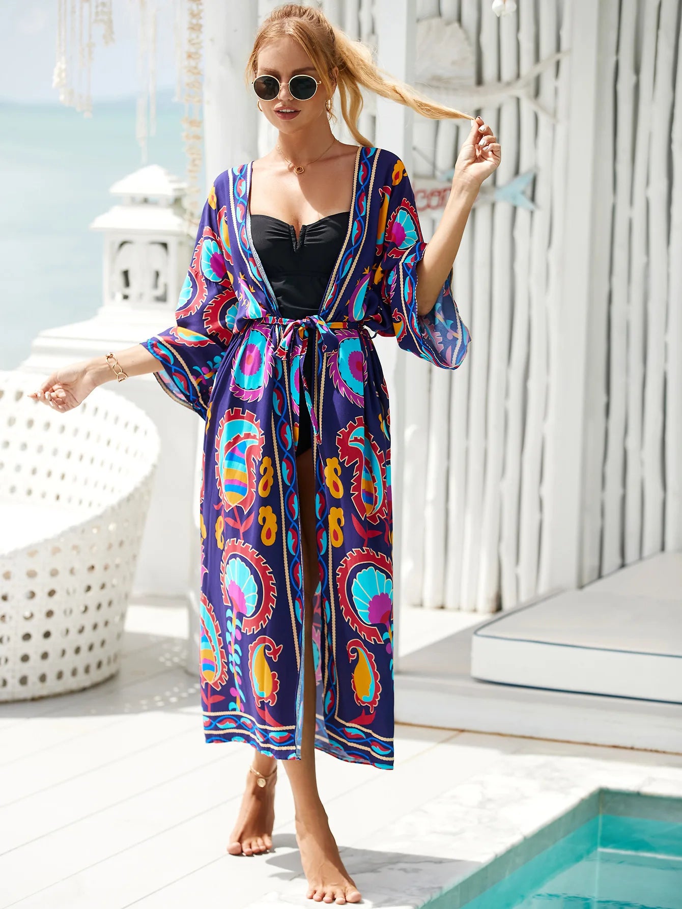 The Africa Printed Beach Kimono Cover-Up
