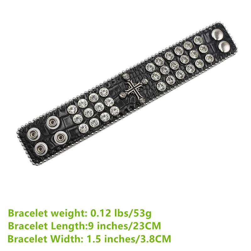 Exquisite Crystal Rhinestone Skull Cross Bracelet – PU Leather Party Jewelry Bracelets LUNARITY GARAGE