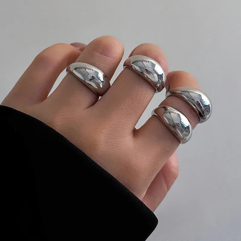 Vintage Geometric Irregular Open Round Ring Set Ring Lunarity Garage 4 pcs Silver