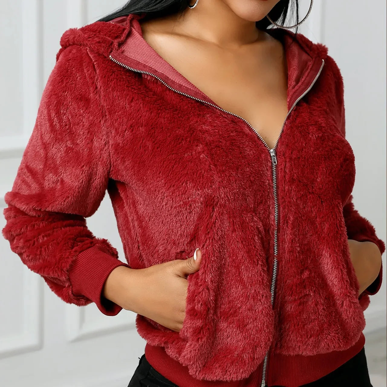 Hooded Patch Teddy Jacket – Cozy, Cute & Stylish Jackets LUNARITY GARAGE Red S