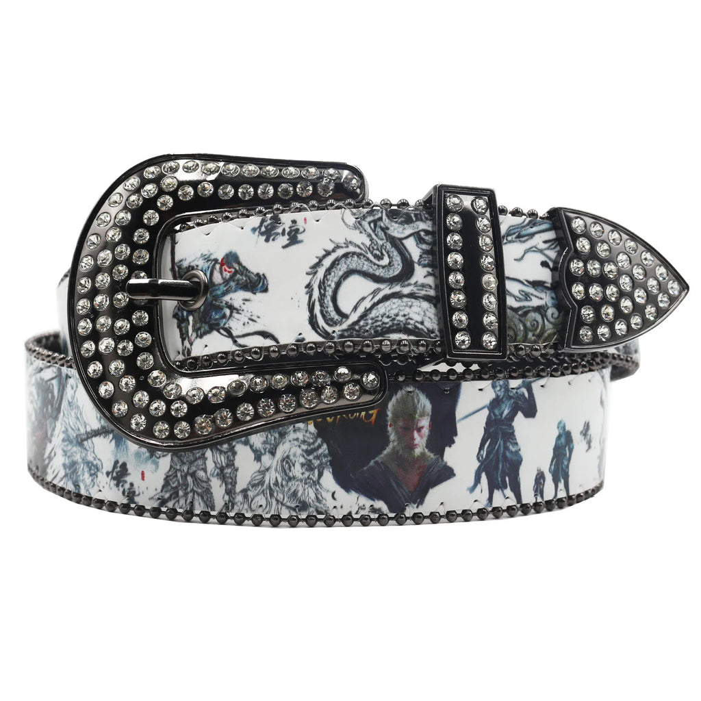 Black Myth Wukong Y2K Rhinestone Belt – Punk Hip Hop Style belt LUNARITY GARAGE WHITE 105CM