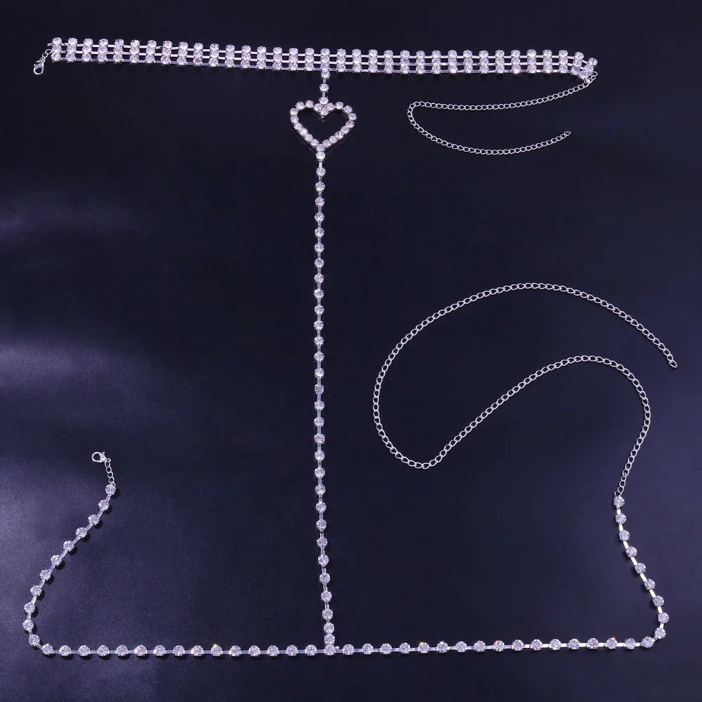 Luxury Rhinestone Heart Body Chain Body jewelry Lunarity Garage Silver
