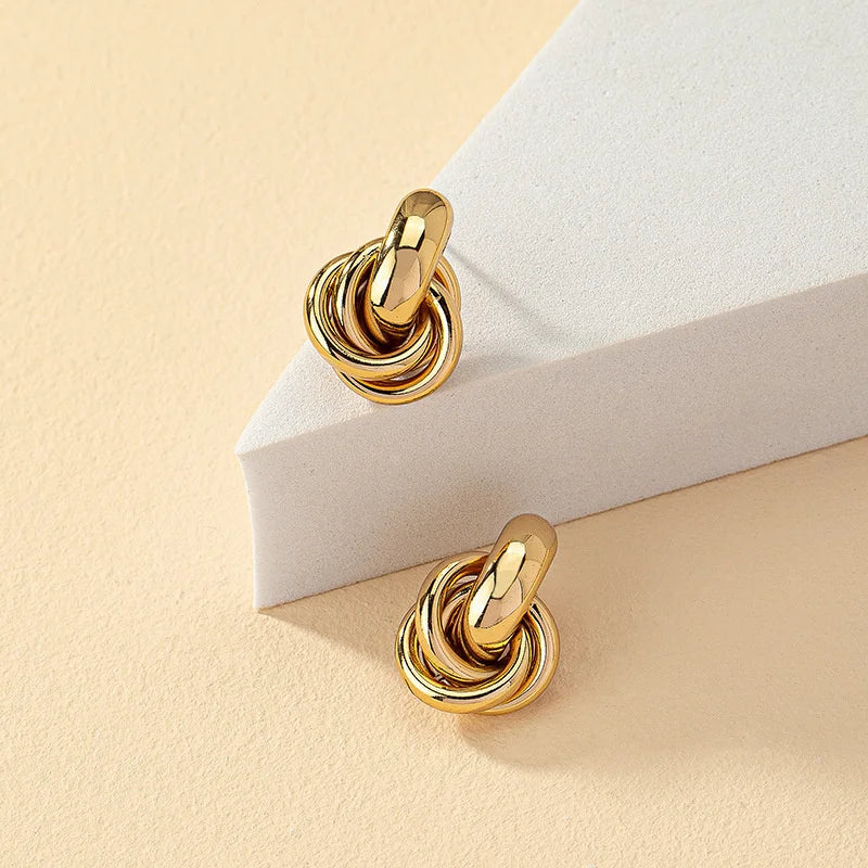 Fashion Gold Silver Color Knot Hoop Earring For Women Shiny Plating Trendy Earring Stud Cute Daily Wear Jewelry Earrings Lunarity Garage