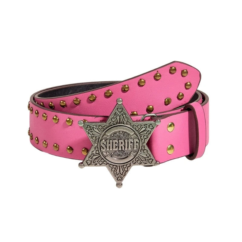Star Buckle Y2K Fashion Jeans Belt - Western Cowgirl Rivet Wide Waistband Belt LUNARITY GARAGE Rose Red 105CM