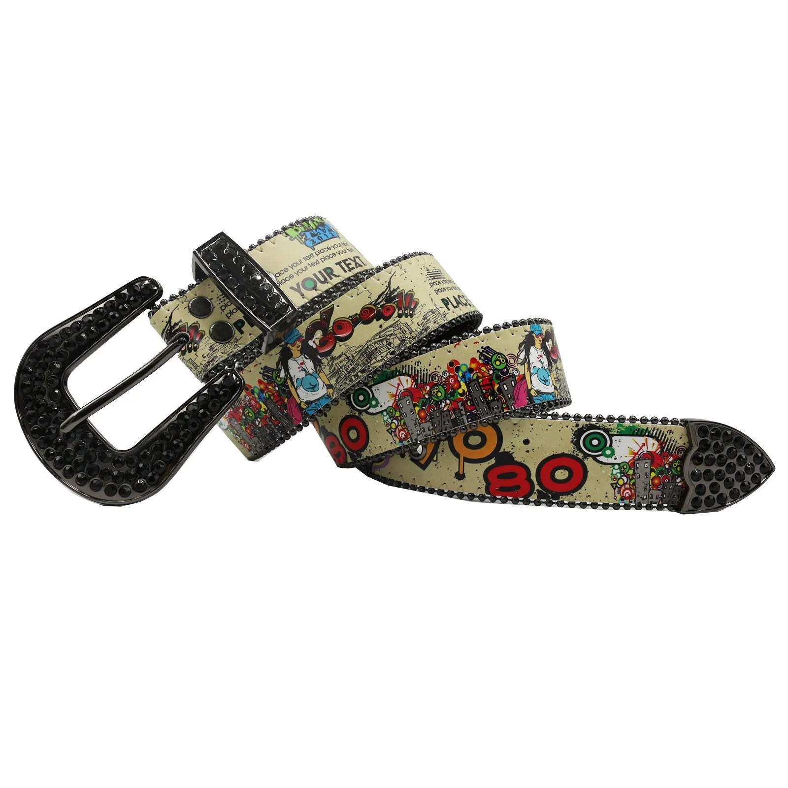 Punk Black Rhinestone Belt – Y2K Western Cowboy Designer Belt belt LUNARITY GARAGE SZHD-Girl 105CM