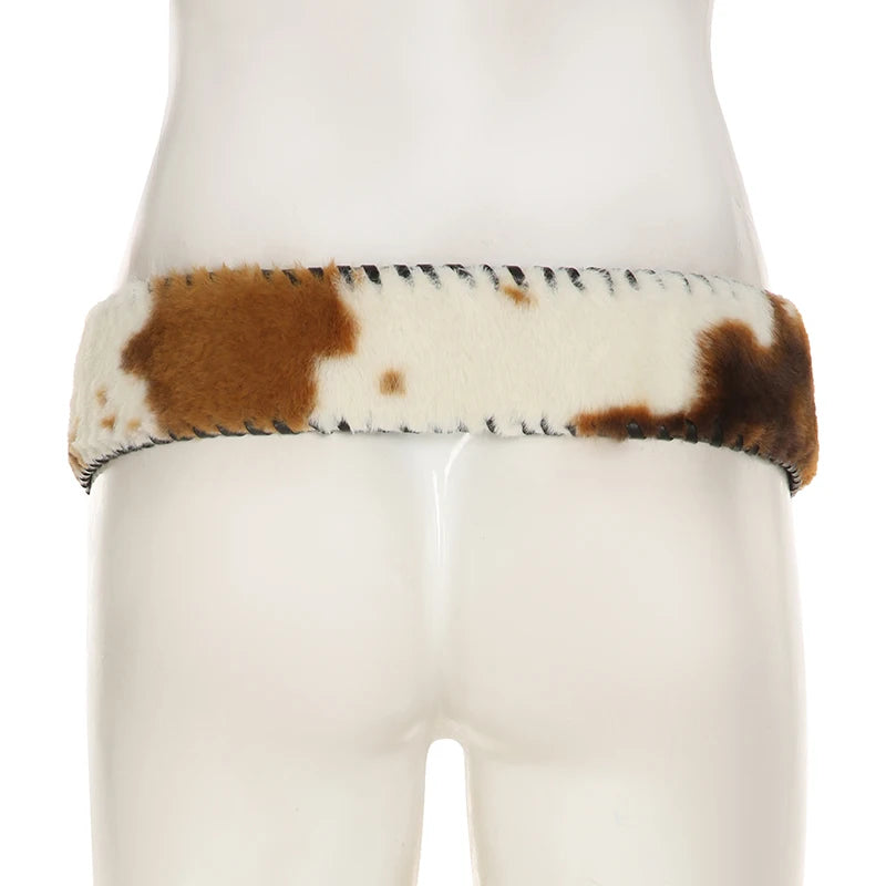 Y2K Vintage Faux Fur Patchwork Belt - Punk Western Cowboy Waistband Accessory Belt LUNARITY GARAGE