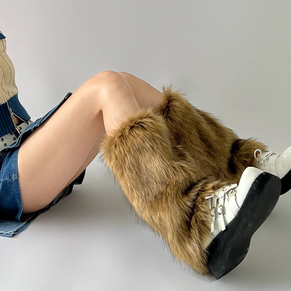 Y2k Vintage Faux Fur Leg Warmers Hot Girl Harajuku Winter Warm Furry Boots Cover Socks Jk Punk Hiphop Cosplay Accessories  LUNARITY GARAGE