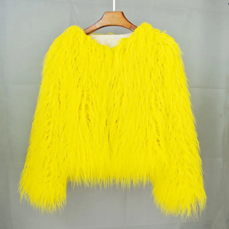 Fur Coats Women Autumn Winter Top Fashion Pink Faux Fur Coat Elegant Thick Warm Faux Fur Jackets for Women 2025 coat LUNARITY GARAGE Yellow S