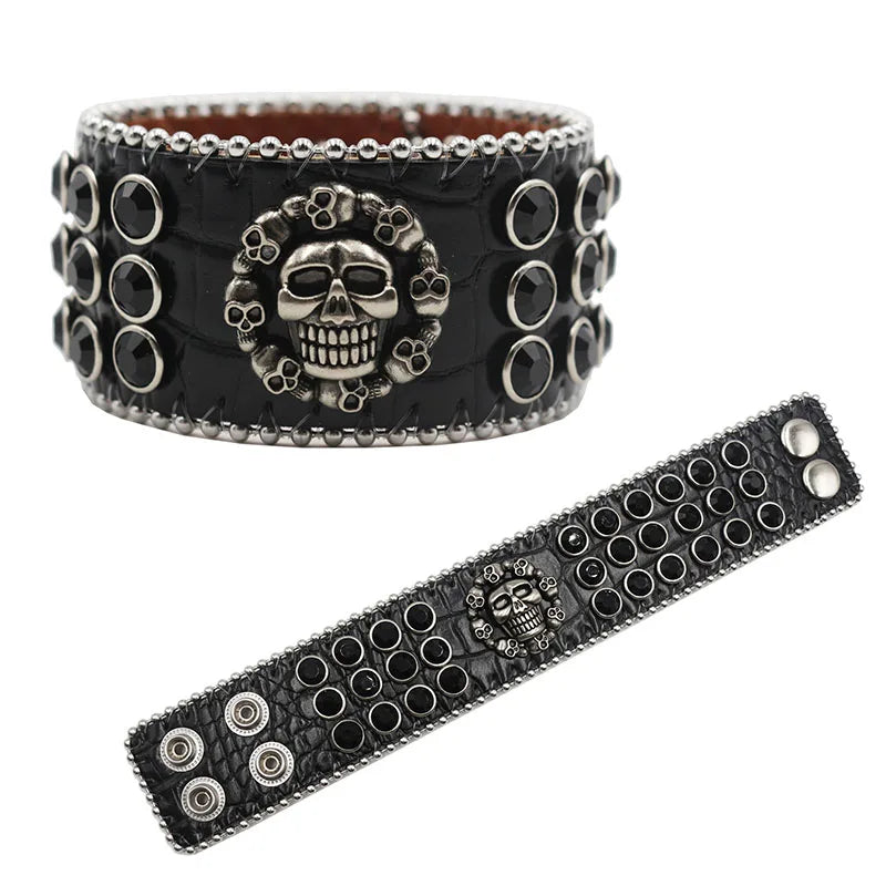 Exquisite Crystal Rhinestone Skull Cross Bracelet – PU Leather Party Jewelry Bracelets LUNARITY GARAGE KLT-Black