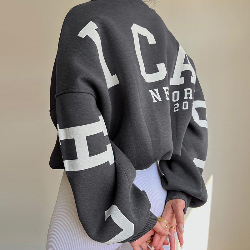 Back Letters Print Oversized Sweatshirt – Cozy Streetwear for Autumn & Winter Sweatshirts Lunarity Garage