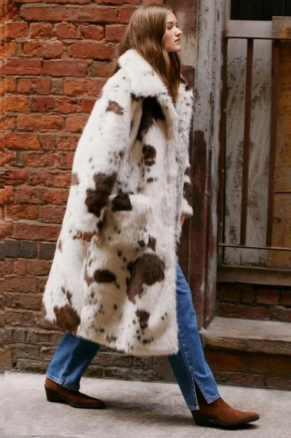 Faux Fur Cow Print Coat – Cozy Chic Statement Outerwear coat LUNARITY GARAGE