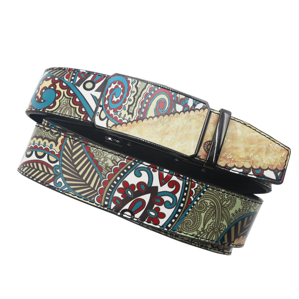 Elegant Hip Hop Automatic Buckle Belt – Luxury Vintage Print (3.5cm) belt LUNARITY GARAGE