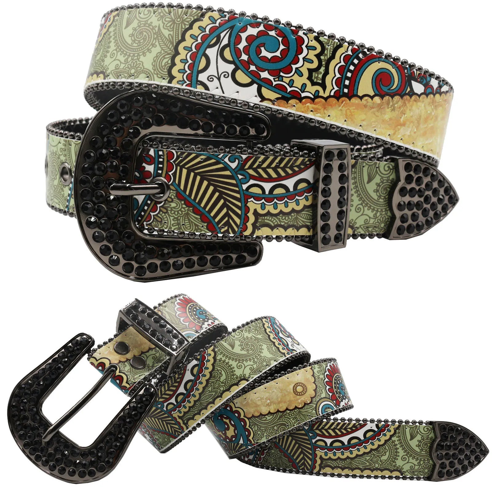 Punk Black Rhinestone Belt – Y2K Western Cowboy Designer Belt belt LUNARITY GARAGE Vintage 105CM